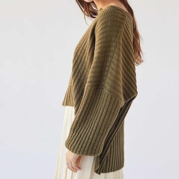BDG Allie Notch Neck Pullover Sweater In Olive - Picture 3 of 4